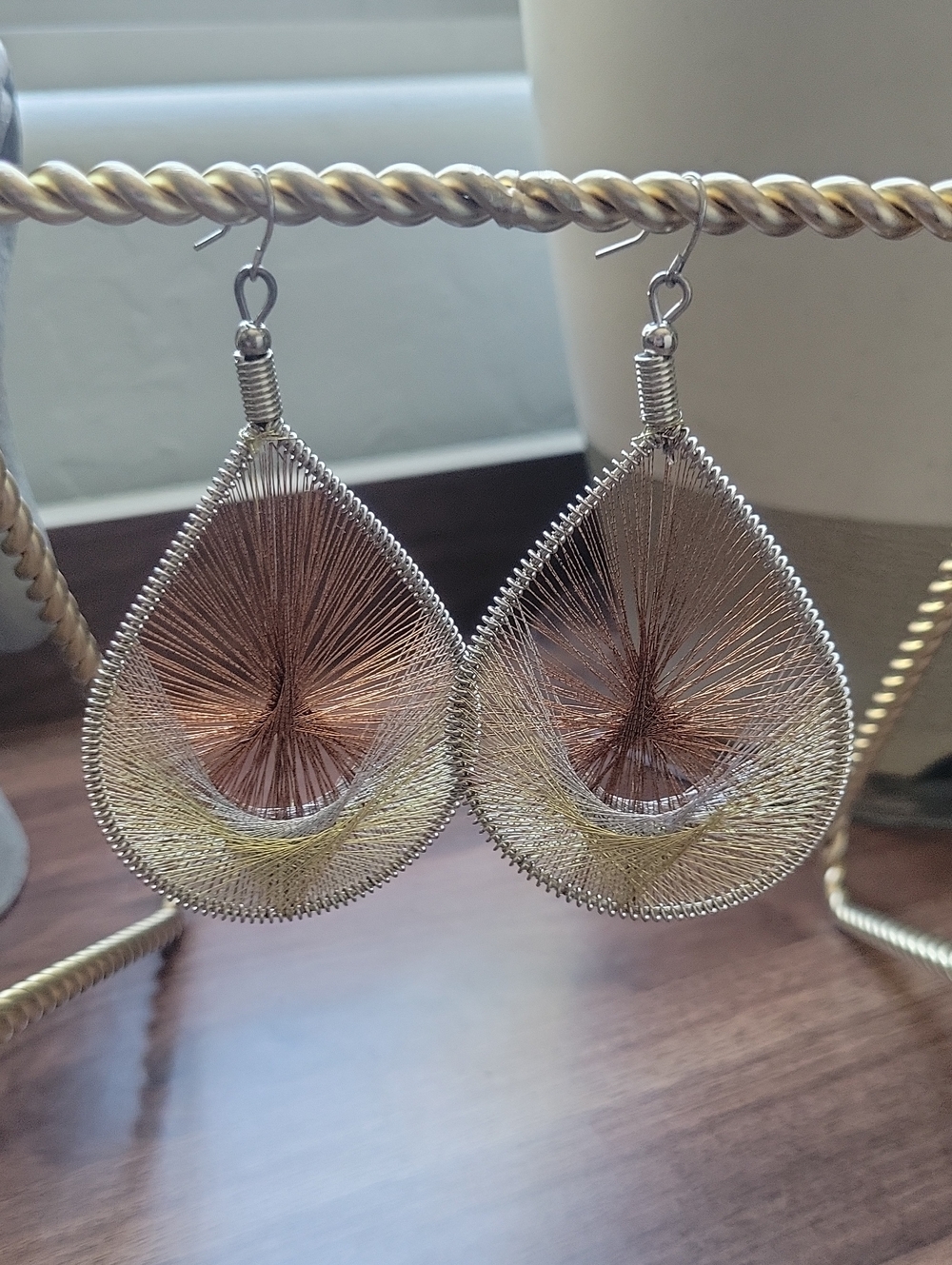 Large Boho style earrings Dream Catcher Bronze Gold Silver